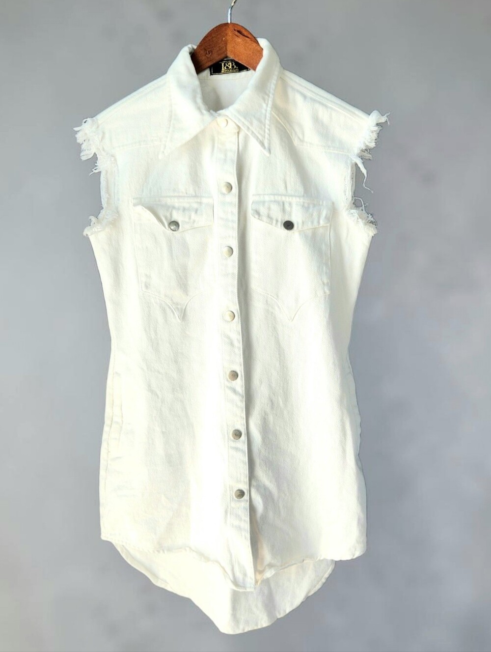 Lucky Blessed Western White Denim Shirt Dress Sleeveless Womens S High Low Boho